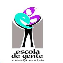 Logo da Escola de Gente - a letra e e g sustentadas pelo corpo de uma pessoa Logo da Escola de Gente - a letra e e g sustentadas pelo corpo de uma pessoa
